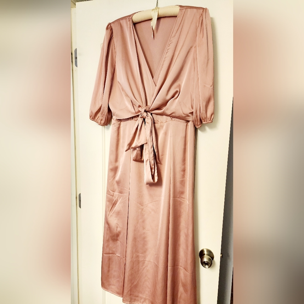 Mauve Satin Midi Dress